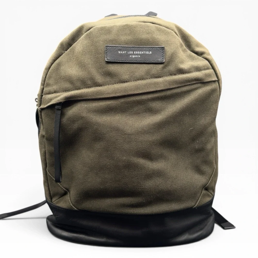 WANT Les Essentiels Kastrup Backpack Olive Green Organic Canvas Leather Trim